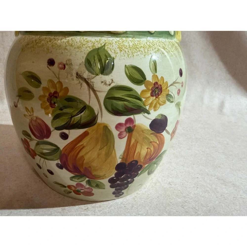 Certified International La Toscana Gladding Ceramic Fruit Floral‎ Canister w Lid